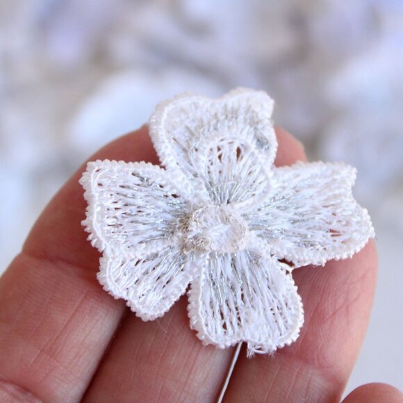 Silver Blue Flower Appliques, One Dozen ( 12), 1.5" Diameter, Embroidered - Picture 7 of 10